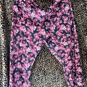 Floral Pink and Black Leggings